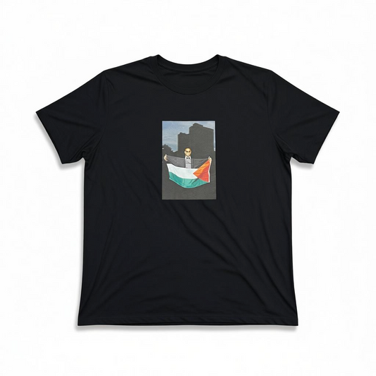 Malcolm X holding a Palestinian flag ￼